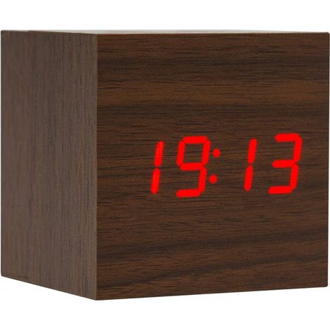 Réveil en Bois - Mini Horloge Numérique avec Affichage De L'Heure De La Température, Luminosité à 3 Niveaux Et Contrôle Vocal Idéal pour Les Déplacements à Domicile - AC10BrownRed (1/5)