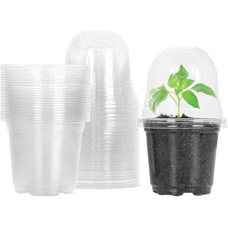 Flower Pots, 10 Pieces, Transparent Plant Pots with Lids, 9 cm Diameter, Plastic Seedling Pots for Succulents and Seedlings (1/5)