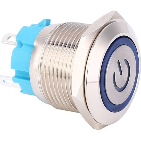 x Drucktaster 12–24 V DC, rund 19 mm, 4-polig, federbelastet, mit Statusanzeige (blau) (1/5)