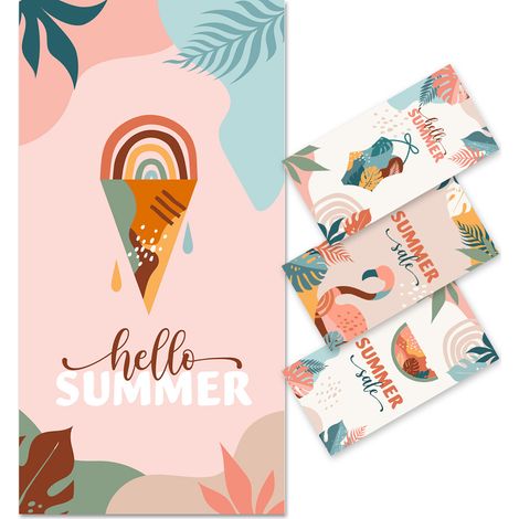 Serviette de plage double face en velours 80 x 160 cm, motif glace, séchage rapide, en microfibre imprimée. (1/4)