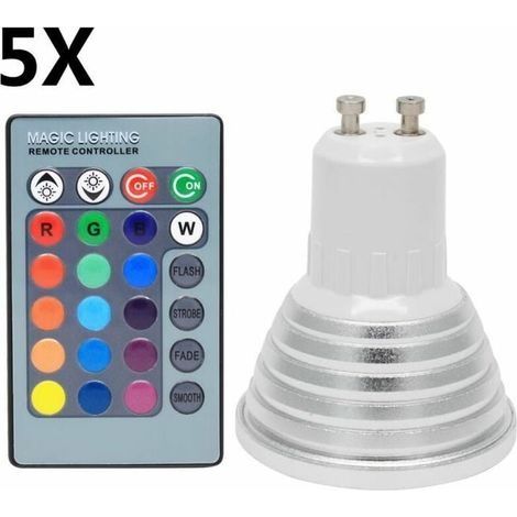 5X GU10 Ampoule Couleur 3W RGB LED 16 Changement de couleur AC85-265V avec Télécommande Infrarouge (1/4)