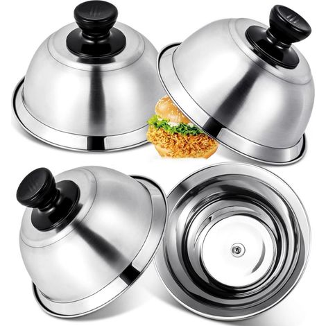Burger Dome - Acero Inoxidable - 16 x 6,7 cm - Para Cocina, Parrilla, Steaks y Hamburguesas - Uso Interior y Exterior - 4 Unidades (1/5)