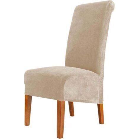 Coprisedie da pranzo in velluto, coprisedia elasticizzato (taglia XL), sfoderabile, lavabile, con schienale alto, set da 2, beige