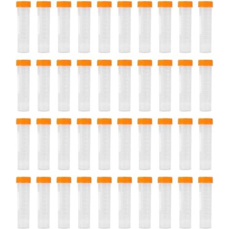 Lot de 40 Tubes à Essai Orange de 50 ml en Plastique pour Centrifugeuses, pour Expériences de Chimie en Laboratoire (Conique + Fond Plat) (1/4)