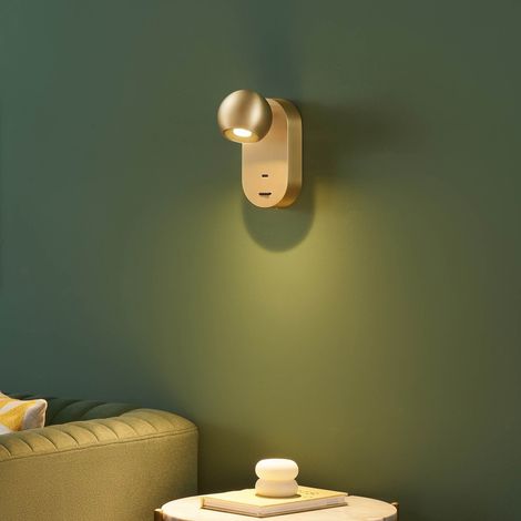 Edle goldene LED-Wandleuchte mit Type-C-Ladeanschluss und Schalter – Yvan