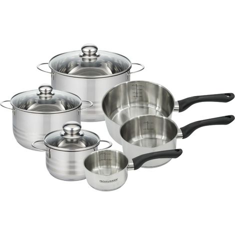 Set de 3 casseroles 12 16 20 cm en inox et 3 faitouts inox 16, 20 et 24 cm Fackelmann Geneva (1/5)