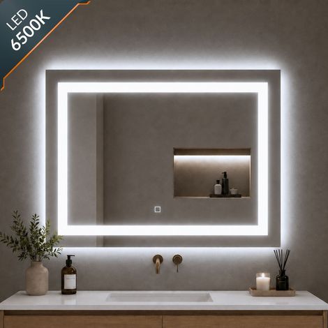 Specchio rettangolare led touch con cornice in alluminio da bagno misure 120x80 cm - tonalità standard 6000-6500k - confezione 1