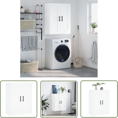 The Living Store Armoire murale blanc 69,5x34x90 cm bois d'ingénierie - Armoire Murale - Meuble De Rangement - Armoire Blanche - Armoire Suspendu - Étagère Murale (1/5)