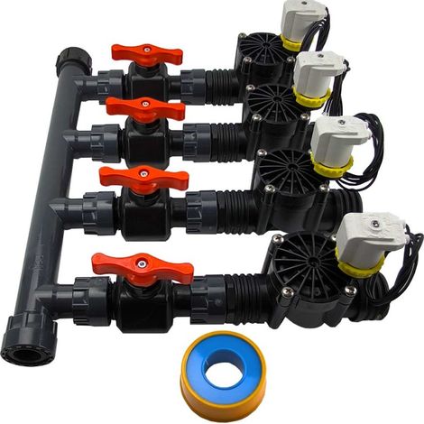 Kit Colector de Riego + Electroválvula RPE 1" 24V + Válvulas de Mantenimiento + Rollo de Teflón 4 Zonas