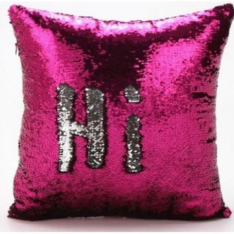 Magique Double couleur sirène paillettes taie d'oreiller voiture canapé coussin couvre 40x40cm (Rose argent) (1/4)
