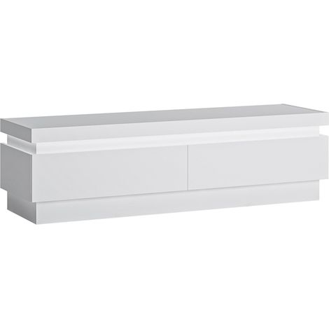Wohnzimmer TV Lowboard mit 2 Schubladen und indirekter Beleuchtung, weiß Hochglanz, LYNDHURST-129, B/H/T ca. 146,5/42/42 cm (1/5)