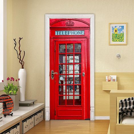 3d Porte Murale Cabine Tlphonique 77 X 200 Cm, Bureau Art Autocollants De Porte Pour Portes Intrieures, Chambre Salon Salle De Bains Maison Dcorat (1/5)