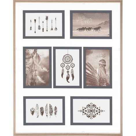 Atmosphera – Cadre pêle-mêle 7 photos en bois MDF et verre 41 x 51 cm – Décoration moderne pour salon et bureau – Facile à accrocher