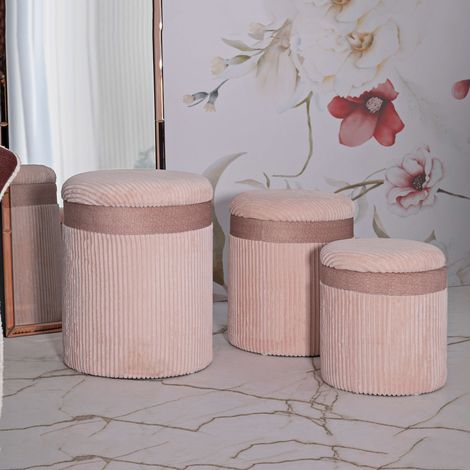 Pouf Contenitore Ghanzi, set da 3, Forma Rotondo, Materiale Struttura in Legno Nobilitato, 41x41x50h cm Rosa (1/5)