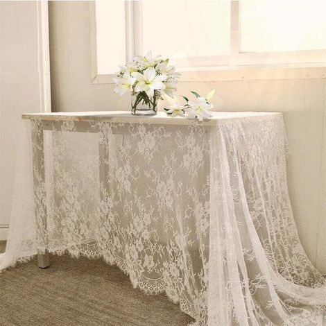 Nappes,Nappe en dentelle rectangulaire - 150 x 300 cm, Accessoires vestimentaires pour robe de mariée, nappe blanche en dentelle brodée blanc (1/4)