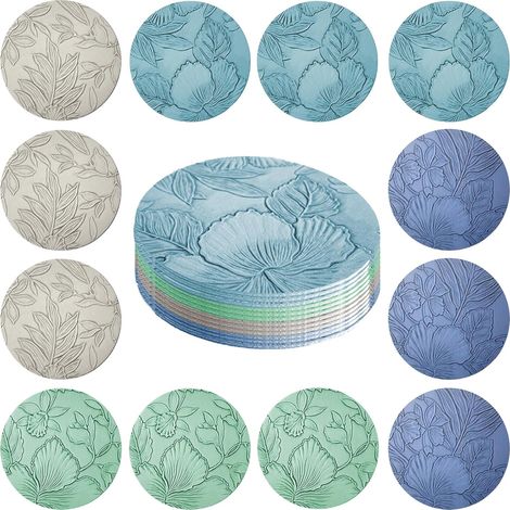 Set mit 12 rutschfesten Untersetzern aus Kunstleder (10 cm) – Blumenmuster, abwaschbar und wasserfest – Lederoptik für den Tisch (1/5)