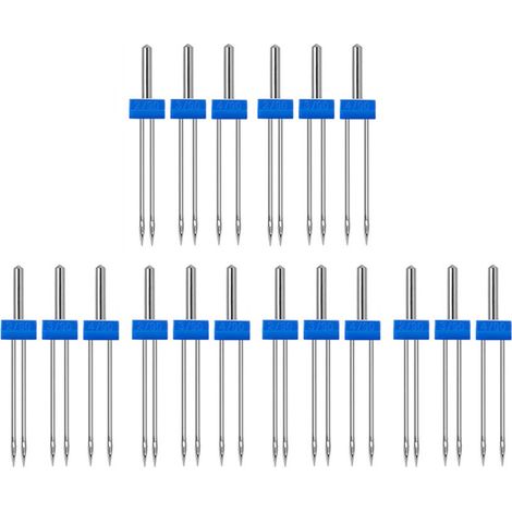 Ensemble de 18 aiguilles doubles pour machine à coudre (boîte en plastique et enfile-aiguille inclus) - Ensemble d'aiguilles doubles facile à utiliser pour la maison