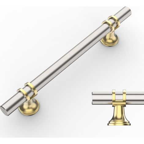 10 Pièces Poignée Meuble Cuisine Nickel et Doré 128mm, Alliage d'Aluminium, Poignées de Meubles avec Vis, pour Tiroirs, Armoires et Placards UK0002 (1/5)