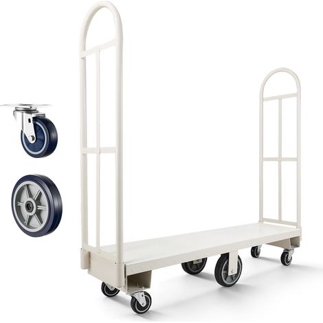 Chariot à plateforme U-Boat, capacité 907 kg, acier robuste, poussée manuelle industrielle, 6 roues, poignées amovibles, 1525 x 410 x 1510 mm, pour entrepôt. (1/5)
