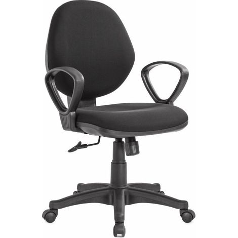 Sedia girevole da ufficio in tessuto grigio scuro con altezza regolabile e braccioli