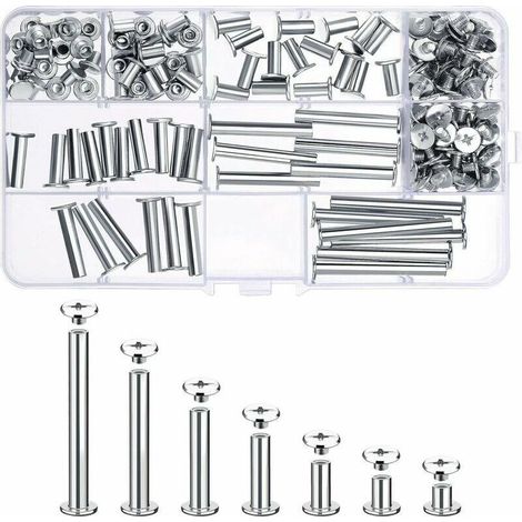 80 Ensemble Chicago Vis Assortiment Kit 7 Diffrentes Tailles en Mtal Vis Tte Rond Post Chicago Vis Bouton pour DIY Reliure de dcoration en Cuir (1/5)