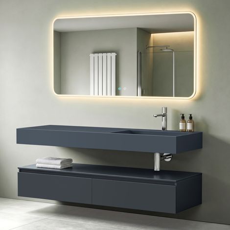 Mai & Mai Badmöbelset Waschtisch mit Unterschrank Anthrazit matt 150x48x25cm mit Soft-Close Schubladen inkl. Mineralguss-Waschbecken in matt Anthrazit und LED-Badspiegel UP (1/5)
