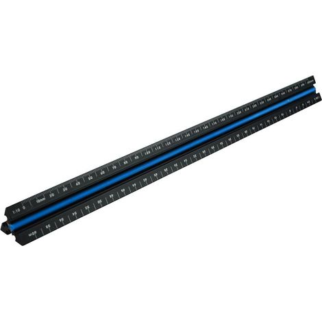 Faithfull Prestige Black Aluminium 300mm Tri-Scale Architect Ruler with Precision Markings