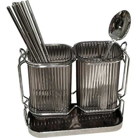 Étagère murale de rangement pour vaisselle de cuisine, porte-baguettes et porte-cuillères de style luxueux, égouttoir à vaisselle en acier inoxydable (1/5)