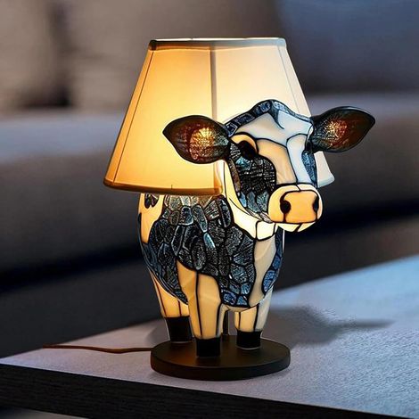 Lampe de table en résine vache Highland - Veilleuse en forme d'animal 3D avec ports USB A + C pour salon, chambre, bureau à domicile