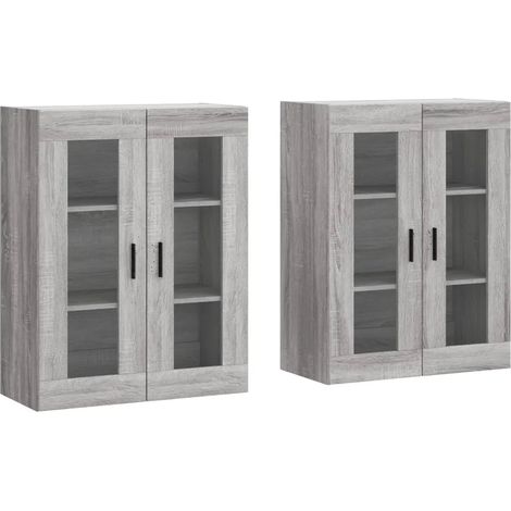 Set di 2 armadietti da parete pratici e decorativi spazio ottimizzato 69,5 x 34 x 90 cm in legno ingegnerizzato grigio 020055443