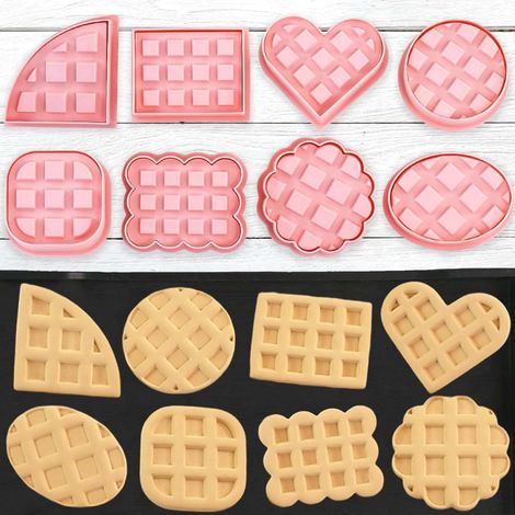 Ensemble de 8 emporte-pièces à motifs gaufrés et géométriques pour la pâtisserie, avec motifs en relief 3D, pour la création de biscuits et la réalisation de mini-moules à tartes.