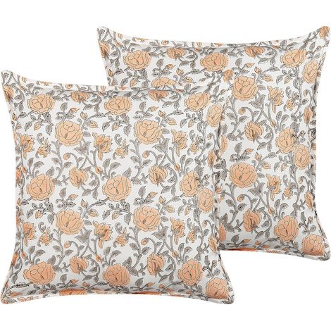 Set of 2 Decorative Cushions MEADIA Cotton 45 x 45 cm Red Floral Pattern (1/5)