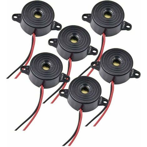 Buzzer elettronico da 12 V, DC 3-24 V, sirena da 12 V, 85 dB, sistema di allarme a circuito fisico, suono continuo, 6 unità, cavo da 120 mm. (1/4)