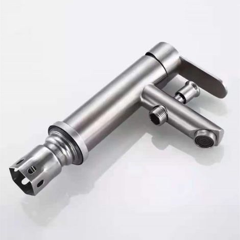 304 Stainless Steel Brushed Lift Single Hole Hot and Cold Water Faucet for Bathroom Washbasin and Shower Head - Brushed Lift Single Hole [Single Faucet]