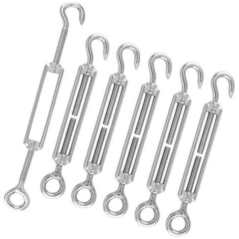 M6 Tendeur de Câble, Fixation pour Voile D'ombrage, 304 Inoxydable d'Ombrage OC, Crochets Pivotants Réglables CC, 6 Pièces, Cordes, Argent M6-OC Stück