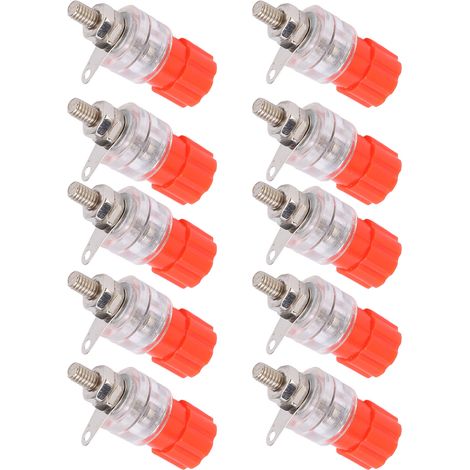 Lot de 10 Bornes Banane 4mm/0.2in Cuivre à Vis Zinc Transparent Haut-Parleur Poste de Liaison 30Vac-60Vdc Rouge (1/5)