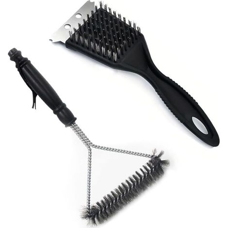 2-piece grill brush, barbecue cleaning brush, barbecue brush, barbecue brush, 2-in-1 stainless steel wire barbecue brush + multifunctional pointed barbecue brush (1/5)