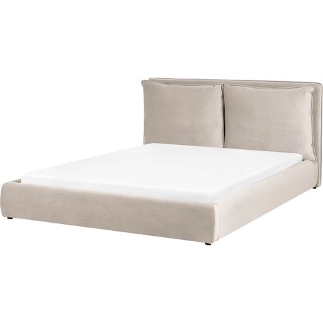 Cama moderna 160 x 200 cm tapicería de terciopelo con cabecero acolchado gris pardo Bajonna