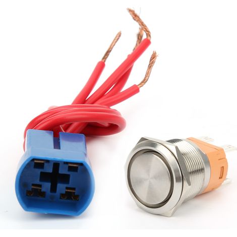 Bouton poussoir métallique plat 22mm 20A 250V AC, interrupteur à verrouillage avec prise 4 broches, bouton de commande industriel (1/5)