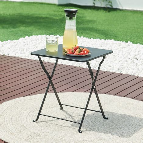 Tavolino Pieghevole Vegårshei da Giardino in Acciaio - Nero [en.casa]
