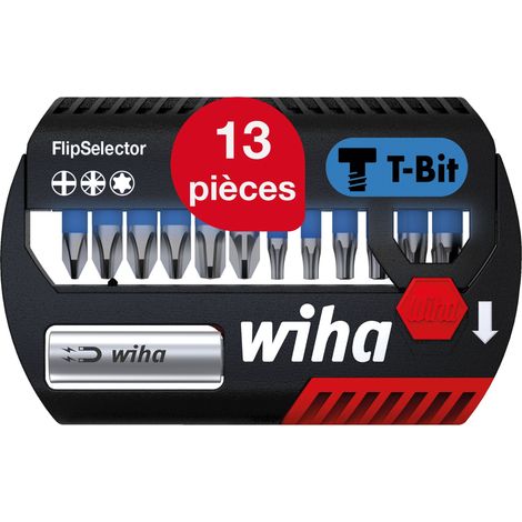 Wiha Jeu d'embouts FlipSelector 13 pièces I Embout T 25 mm, PH, PZ, TORX 1/4" C6,3 I Porte embouts magnétique I Adapté aux visseuses à impact & à percussion (41824) (1/5)
