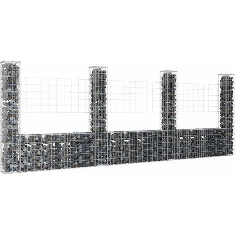 vidaXL Cesto Gabbione a U con 4 Pali in Ferro 380x20x150 cm (1/5)