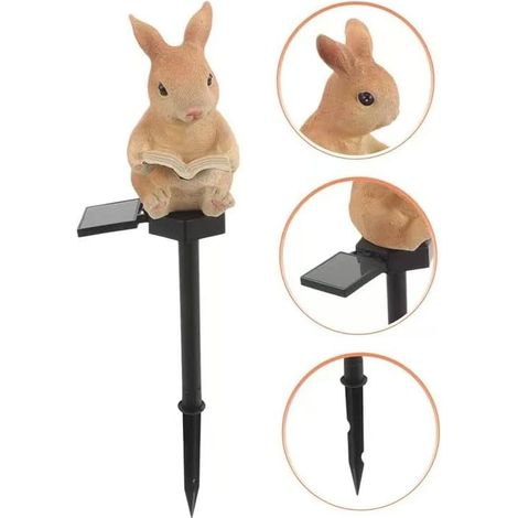 Lot de 2 Lumières de lecture lapin alimentées par le soleil, lampe de sol d'animal mignon en résine décorative jardin, crépuscule sans fil à l'aube des lumières LED imperméables. (1/5)