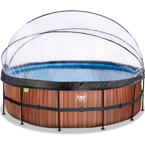 EXIT Wood Pool ø488x122cm mit Sandfilterpumpe und Abdeckung - braun