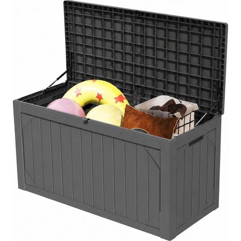 Coffre de jardin en résine de 378 litres avec couvercle verrouillable, idéal pour ranger coussins de terrasse et outils de jardin. (1/5)