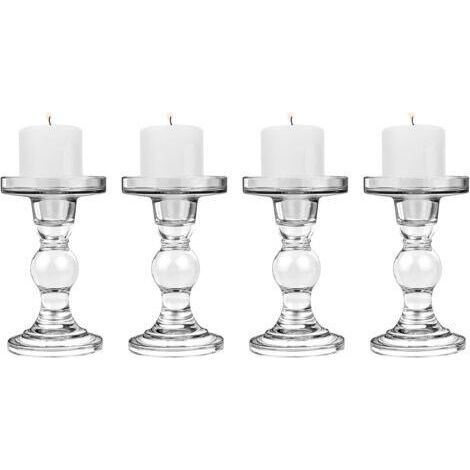 BUNTHAUS 4 PCS Bougeoirs en Verre, (8 8.5 14 cm) Chandelier avec Base Ronde, Support Stable pour Bougie Conique, Décoration Table Style Moderne pour Fête Maison Mariage, Transparent (1/5)