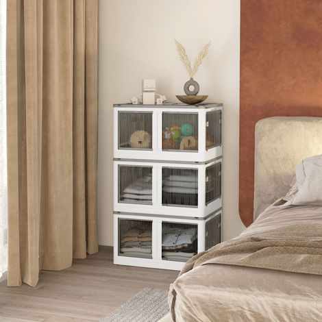 Set di 3 scatole portaoggetti pieghevoli con ruote, 60 x 42 x 34 cm, bianche