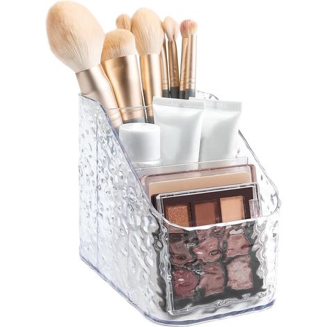 Organizador de brochas de maquillaje, Acrílico transparente, 3 compartimentos, Ideal para baño, tocador o escritorio, 9 x 15 x 12 cm (1/5)