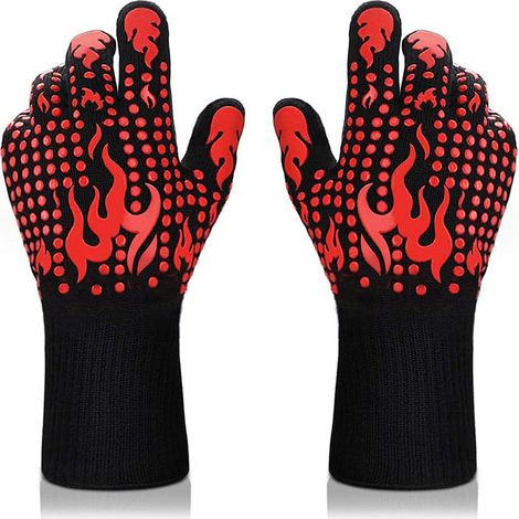 1 paire de gants de barbecue, gants de barbecue en silicone résistant à la chaleur jusqu'à 1472 °F, gants de four antidérapants, longs gants de cuisine pour griller, cuisiner, cuire au four, couper (r (1/5)