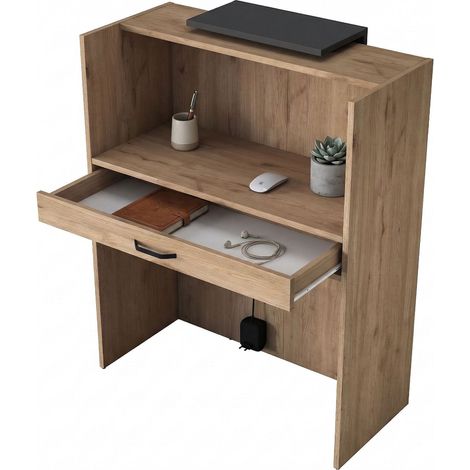 Otricoli Schreibtisch, eine Ablage, eine Schublade, Empfangstheke, 90x40x110h cm, Eiche Braun